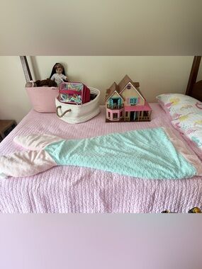 PRICE DROP 25%…Plush Mermaid Tail Blanket - Pink and Light Blue